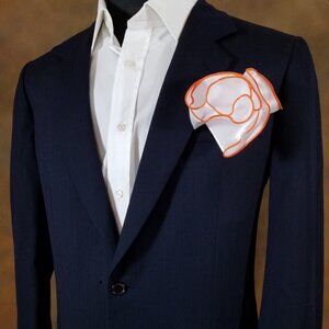 White Satin 2-in-1 Pouf Round Pocket Square with Orange Trim